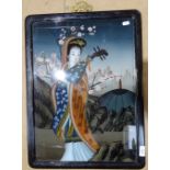 An Oriental painting on silk, study of a lady, framed, height 60cm overall
