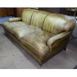 A Howard style leather upholstered 3-seater sofa with loose seat cushions, L200cm, H80cm, seat