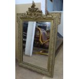 A 19th century gilt and gesso rectangular wall mirror with acanthus leaf pediment, W85cm, H126cm