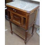 A Continental walnut pot cupboard, with mottled green marble top and cupboard under, W60cm, H91cm