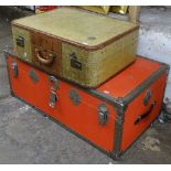 A Vintage steel-bound trunk, and a Vintage Franklin suitcase