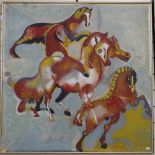 Gibello (Italian), oil on canvas, stylised study of horses, 90cm x 90cm, framed, with Gallery