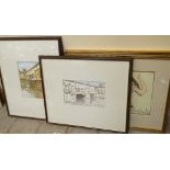 2 paintings of elephants, 45cm x 39cm, and 38cm x 48cm, framed, and 2 Continental views (4)