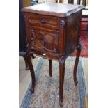 A French rosewood and marble-top pot cupboard, on cabriole legs, W39cm, H84cm