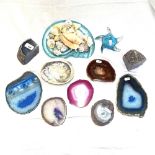 Seashells, minerals, paperweight and glass dish