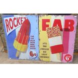 2 tin ice lolly advertising signs, height 70cm