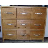 A pine bank of 9 drawers, W95cm, H79cm