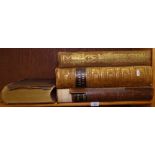 4 large leather-bound books, including The Book of Martyrs by John Fox, Africa and African Travel