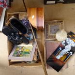 An amethyst tree, binoculars, Kashmiri box, plates, album, pictures etc