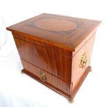 An inlaid mahogany humidor, with drawer and brass lion mask ring handles, length 33cm