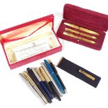 Various ballpoint and fountain pens, including Waterman, Sheaffer, Parker etc