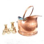 A set of Antique Avery brass weights, largest 7lb, and a copper coal bucket