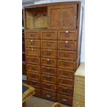 A large Vintage French pine Notaire cabinet, with fitted drawers and cupboards, W130cm, H225cm,