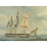 Unframed oil on canvas, depicting a 36 gun frigate, 46cm x 61cm