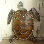 A carved and painted wood model turtle, length 122cm