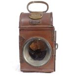 A Victorian copper dome-top railway lantern, plate glass front and sides with internal burner,