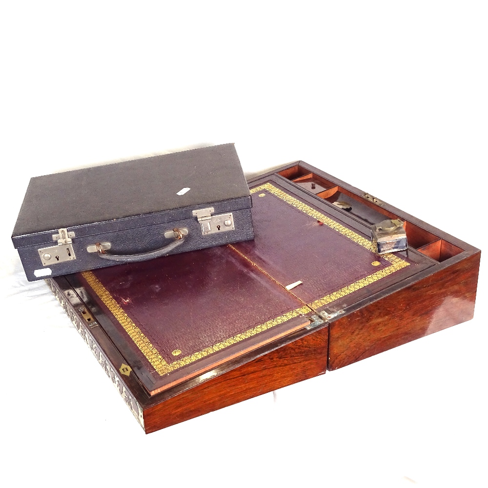 A 19th century rosewood brass-bound writing slope with fitted interior, length 45cm, and a