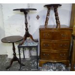 A reproduction mahogany 3-drawer chest, 2 wine tables, a tile-top occasional table, and chip