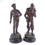 After J Guillot, pair of 19th century bronze patinated spelter figures of soldier and a sailor on