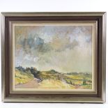 Osman Webb, oil on board, windy day near Montacute Quarries 1984, 16" x 19", framed Very good