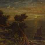 19th century English School, oil on board, figures on a clifftop looking out to sea, unsigned, 10" x