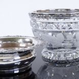 A Finnish silver-rimmed etched glass fruit bowl, and a plated wine coaster, bowl diameter 15.5cm, (