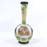 A French milk glass narrow-necked vase with transfer decorated panel, signed Boucher, height 37cm