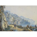 Achille Vianelli (1803 - 1894), 2 watercolours over etched outlines, view of Amalfi and 1 other