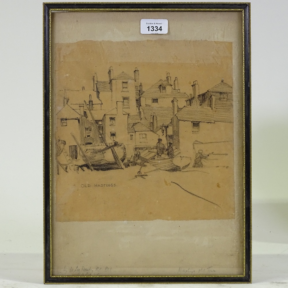 William Lee Hankey, pencil drawing on brown paper, Old Hastings, sheet size 10" x 10", framed A - Image 2 of 4