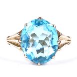 A Finnish 14ct gold blue topaz dress ring, setting height 13mm, size P, 2.7g Very good original