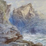 19th century watercolour, Tintagel Cornwall, indistinctly signed, 15" x 26", framed Very slight