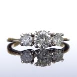 An 14ct gold 3-stone diamond ring, total diamond content approx 0.95ct, central stone approx 0.55ct,
