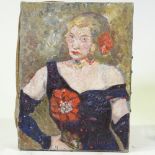 Mid-20th century oil on canvas, portrait of a woman, unsigned, 16" x 12", unframed Good condition