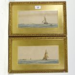 Richmond Marks, pair of watercolours, marine scenes, signed with monogram, 5" x 11", framed Slight
