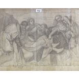 19th century pencil drawing, religious composition, unsigned, 16" x 24", framed Drawn on several