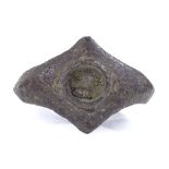 A Medieval bronze? ring, vacant stone setting, setting height 17.1mm, size approx S, 9.2g Good