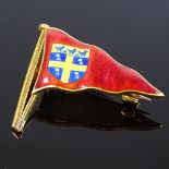 A 9ct gold and enamel pennant design badge from Hayling Island Sailing Club, height 25mm,
