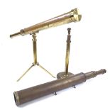 2 early 20th century brass telescopes on stands, both A/F for spares or repairs