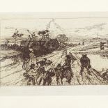 Auguste Lepere, etching, Sortie D'Ecole, signed in pencil, image 5" x 11", mounted Several fox marks