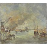 A Cluytmans, oil on canvas, docklands scene, signed, 17" x 20", framed Good condition
