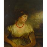 Circle of George Romney, late 18th century oil on canvas, portrait of a girl by moonlight, unsigned,