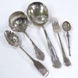 Various silver flatware, including an Art Nouveau American sterling Wallace berry spoon, a