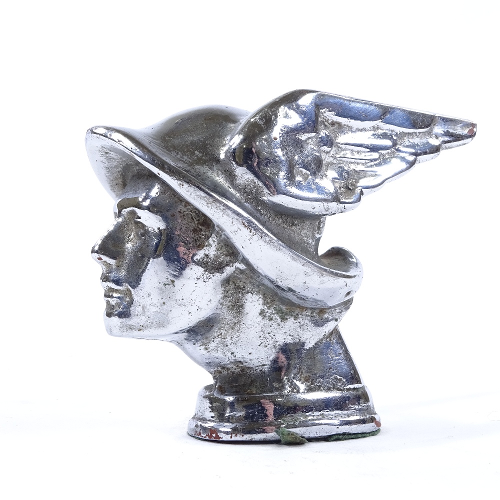 Art Deco chrome-plate bronze head of Mercury car mascot, circa 1930s, unsigned, height 8.5cm Very - Image 2 of 3