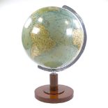 A Dutch mid-20th century terrestrial globe, with aluminium mount and turned wood base, overall