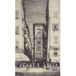 L C Rosenberg, drypoint etching, Rue Du Pont Vieux, Nice, signed in pencil, plate size 8.8" x 5",