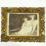 Circle of William Blake, watercolour, study of an angel, unsigned, 6" x 8", carved giltwood frame