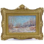 Canadian School, oil on board, snow covered farm scene, unsigned, 4.5" x 7.5", framed All in very