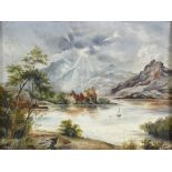 Oil on board, Highland Loch scene, indistinctly signed, dated 1897, 9" x 12", framed Good condition