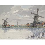 Hans Figura, pair of colour aquatint etchings, Dutch landscapes, signed in pencil, image 11" x