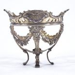 A late Victorian vermeil silver bonbon bowl holder, relief shell frieze with classical head and